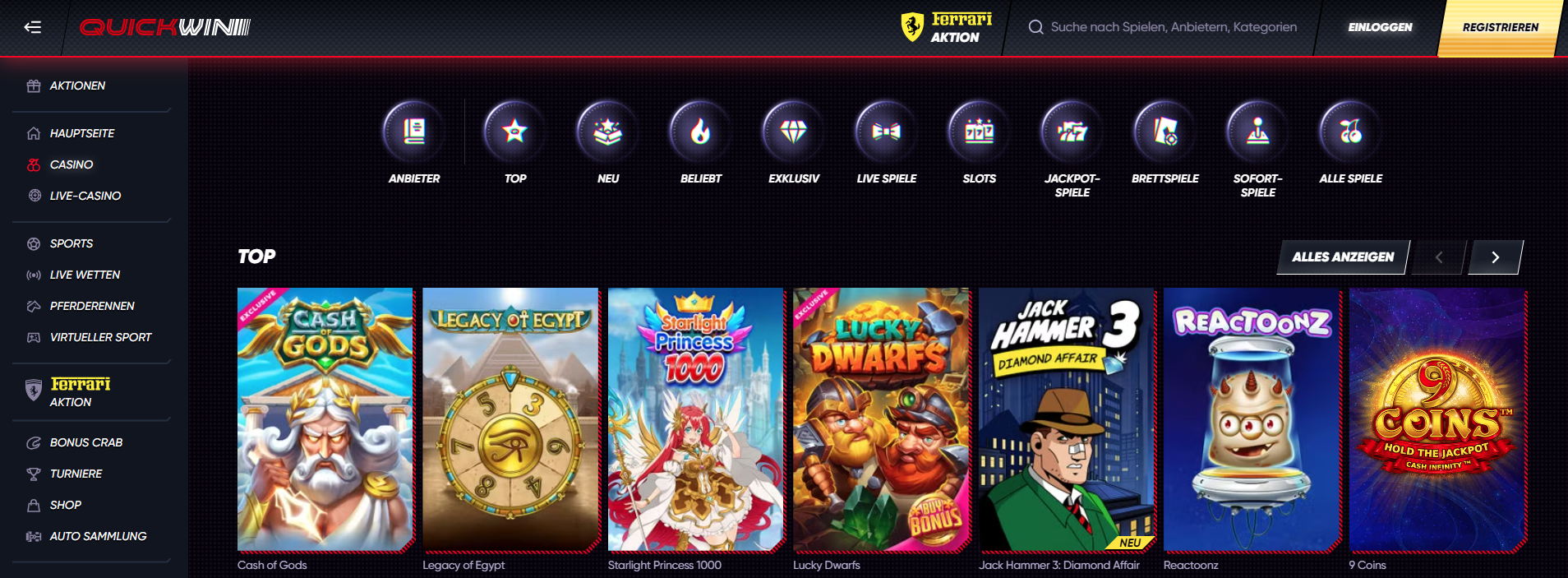 Quick Win – beliebte Spiele